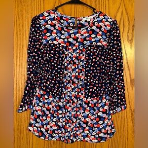 Boden Hotchpotch Pintuck Top Floral Blouse 3/4 Sleeve size 6